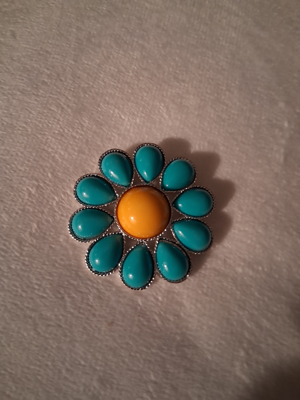 Turquoise and Yellow Flower Brooch - Women's Jewelry